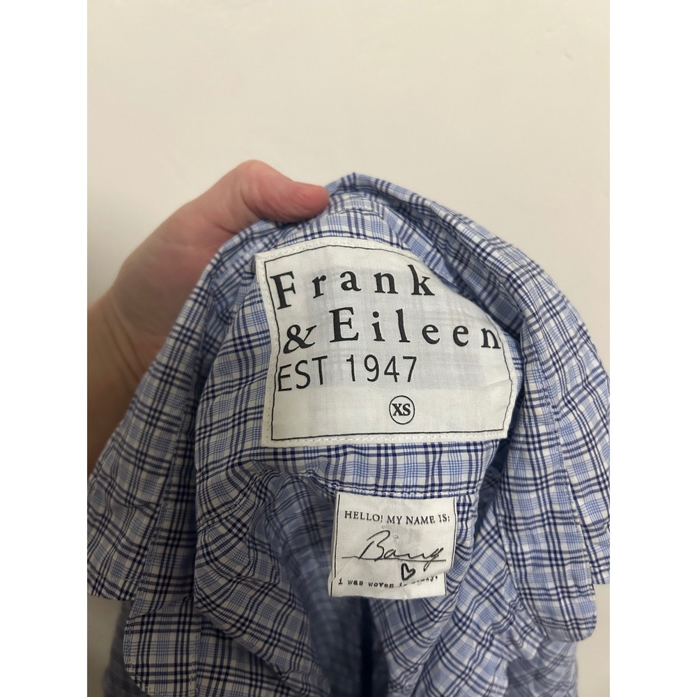 Frank &‎ Eileen Barry Blue White Plaid Cotton Button Down Shirt XS Made in USA - Picture 4 of 6